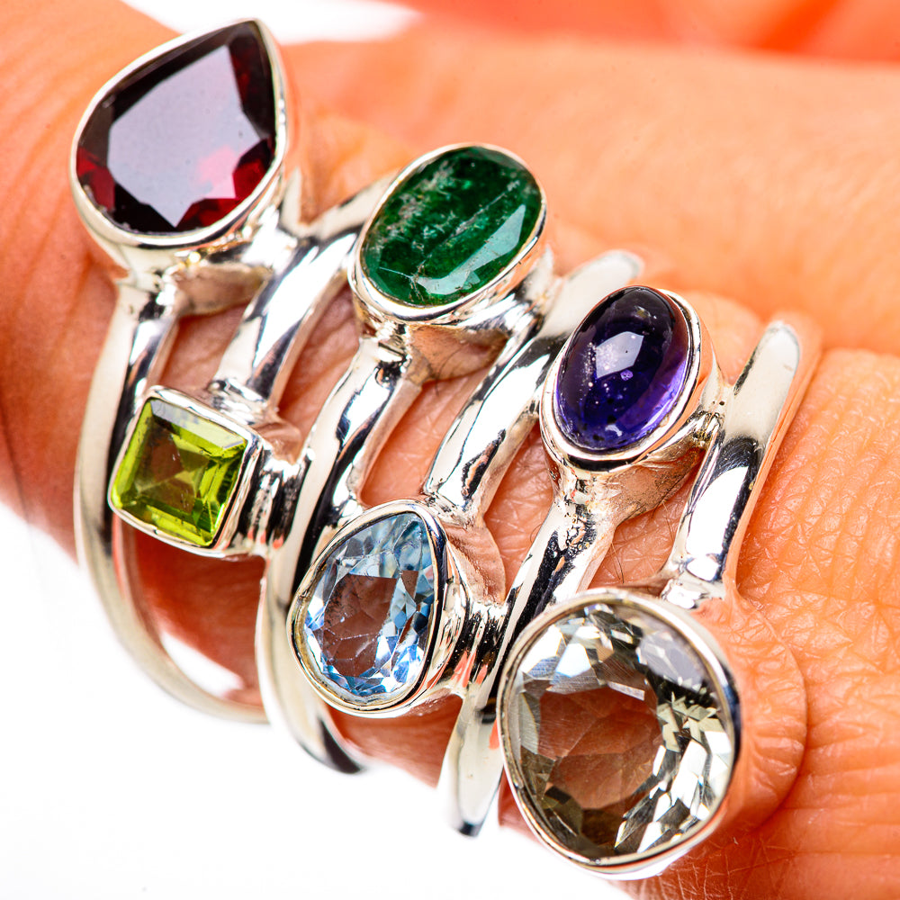 Large Garnet, White Quartz, Blue Topaz, Emerald, Tanzanite, Peridot Ring Size 8.75 (925 Sterling Silver) RING134725