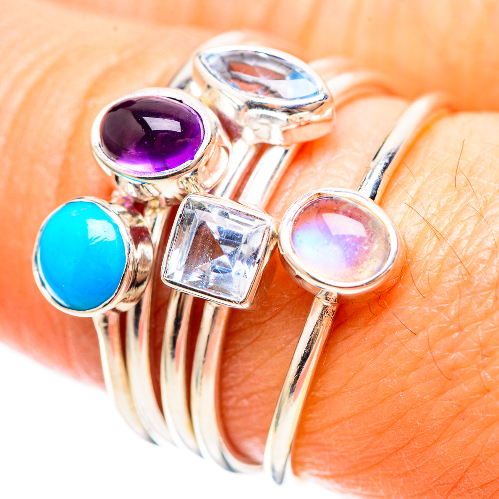 Larimar, Amethyst, Blue Topaz, Moonstone Silver Ring Size 7.5 R136323
