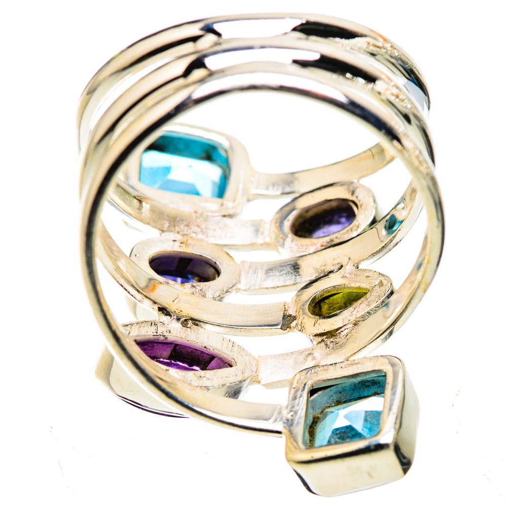Large Blue Topaz, Amethyst, Tanzanite, Peridot Ring Size 9.75 (925 Sterling Silver) RING135720