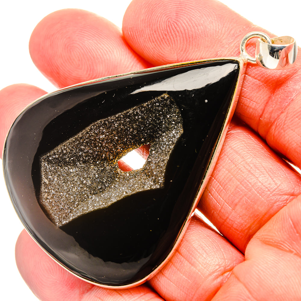 Black Geode Slice Pendant 2 3/4" (925 Sterling Silver) PD36890