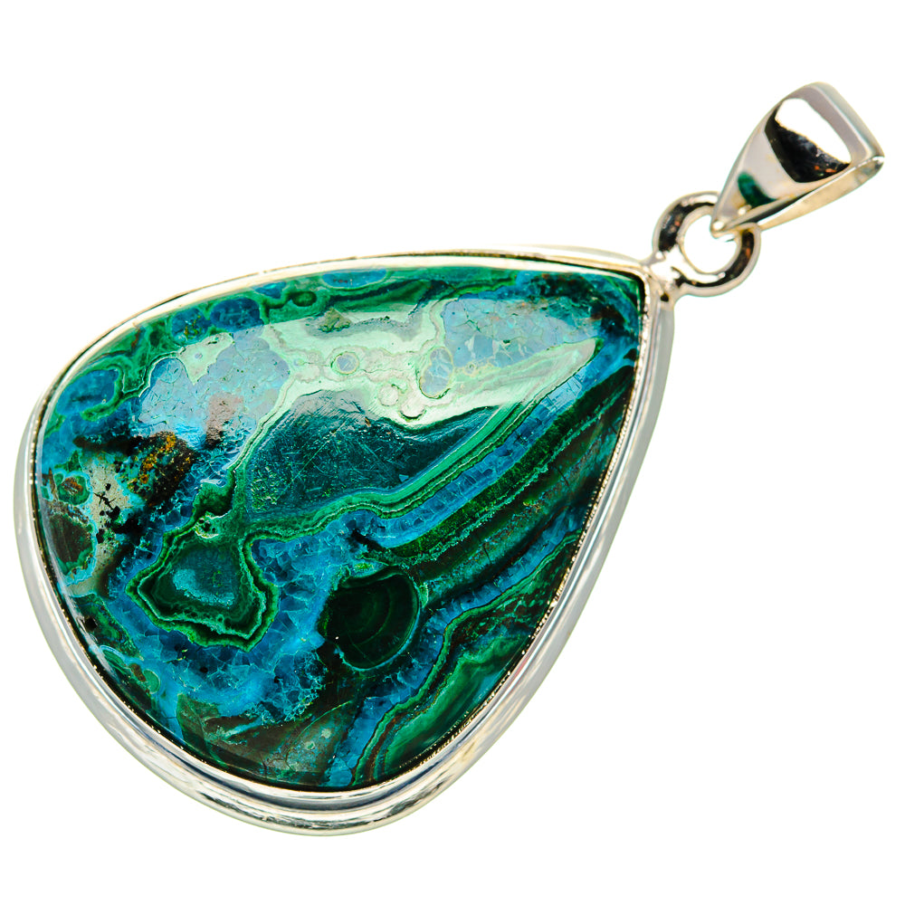 Malachite In Chrysocolla Pendant 1 3/4" (925 Sterling Silver) PD36978