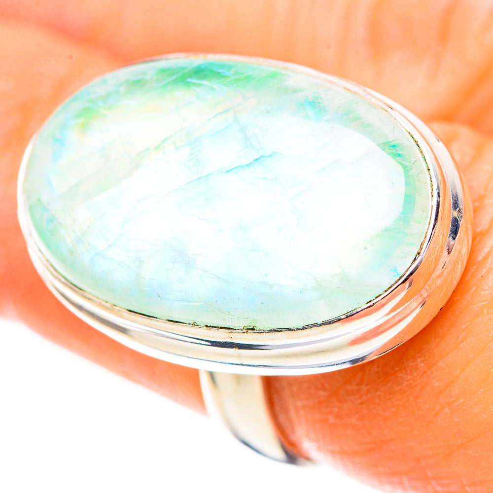 Large Green Moonstone Ring Size 6.5 (925 Sterling Silver) RING136753