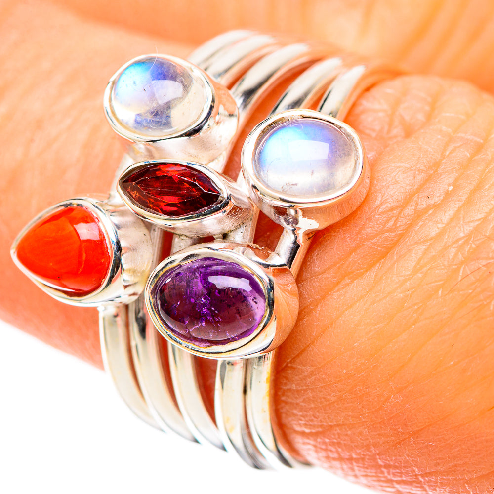 Red Coral, Amethyst, Rainbow Moonstone, Garnet 925 Sterling Silver Ring Size 7 (925 Sterling Silver) RING137609