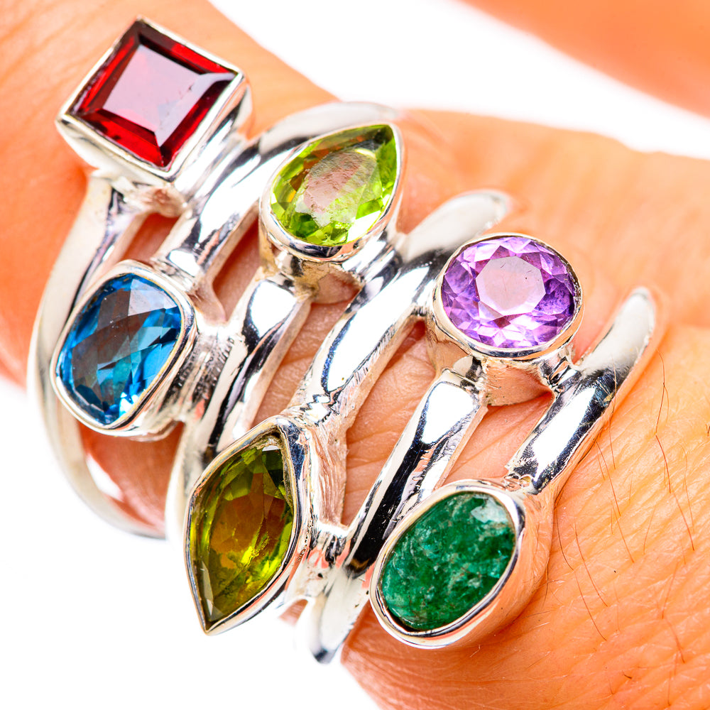 Large Garnet, Amethyst, Peridot, Blue Topaz, Emerald Ring Size 7.25 (925 Sterling Silver) RING135927