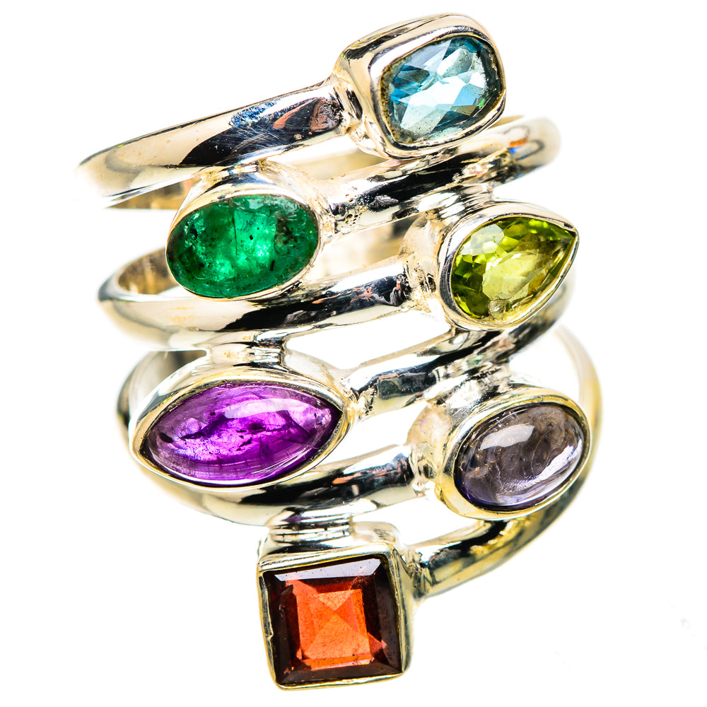 Anasilvercos Garnet, Tanzanite, Amethyst, Peridot, Blue Topaz, Emerald Ring Size 7 (925 Sterling Silver)
