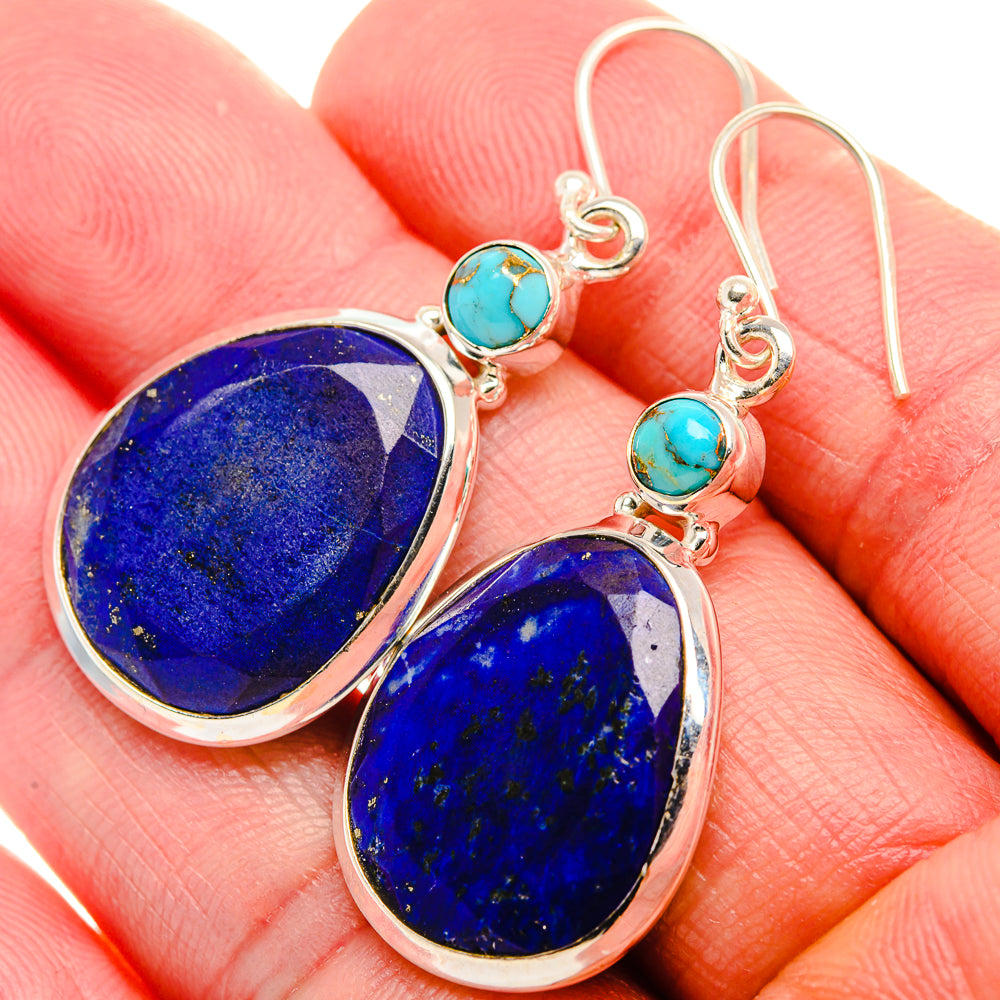 Lapis Lazuli, Blue Copper Composite Turquoise 925 Sterling Silver Earrings 1 3/4" (925 Sterling Silver) EARR431914