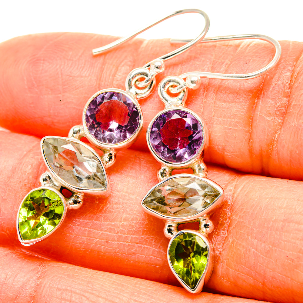 White Quartz, Amethyst, Peridot Earrings 1 1/2" (925 Sterling Silver) EARR431592