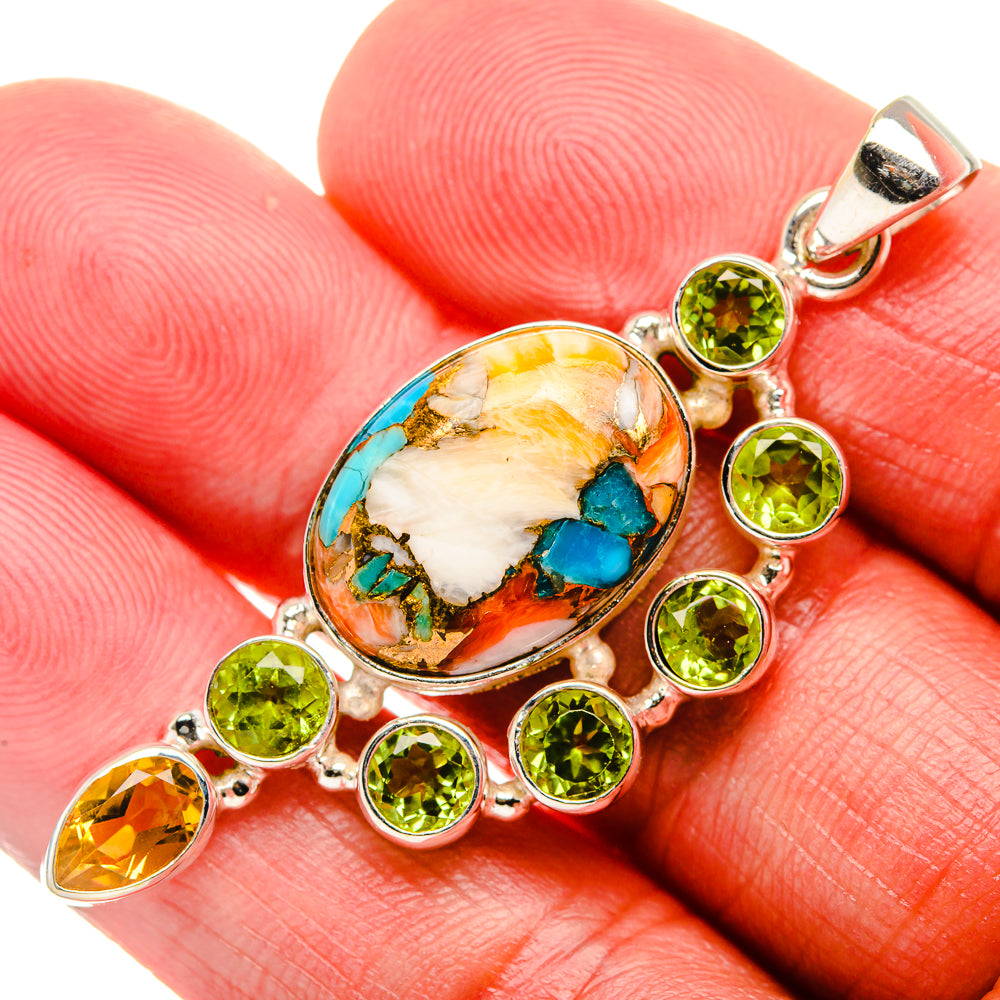 Spiny Oyster Turquoise, Peridot, Citrine 925 Sterling Silver Pendant 2 1/8" (925 Sterling Silver) PD37683