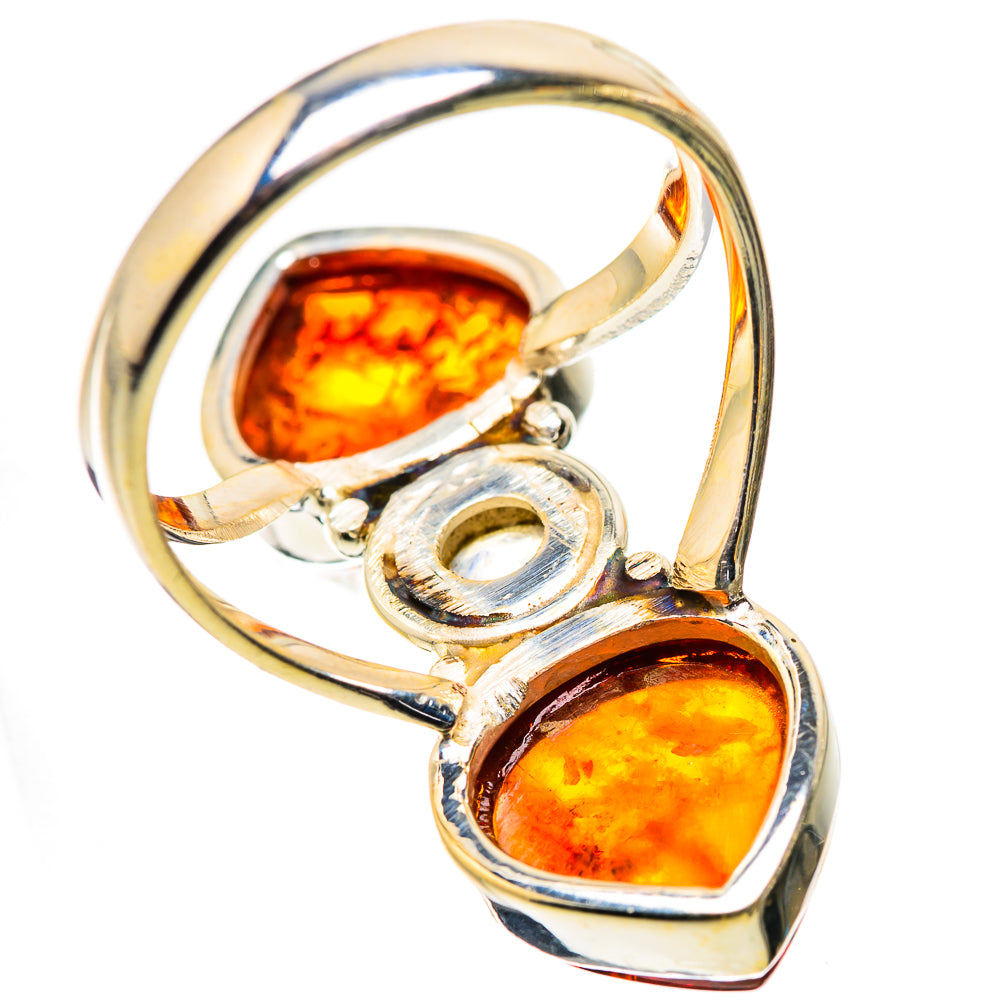 Baltic Amber, Rainbow Moonstone Ring Size 9 (925 Sterling Silver) RING134963