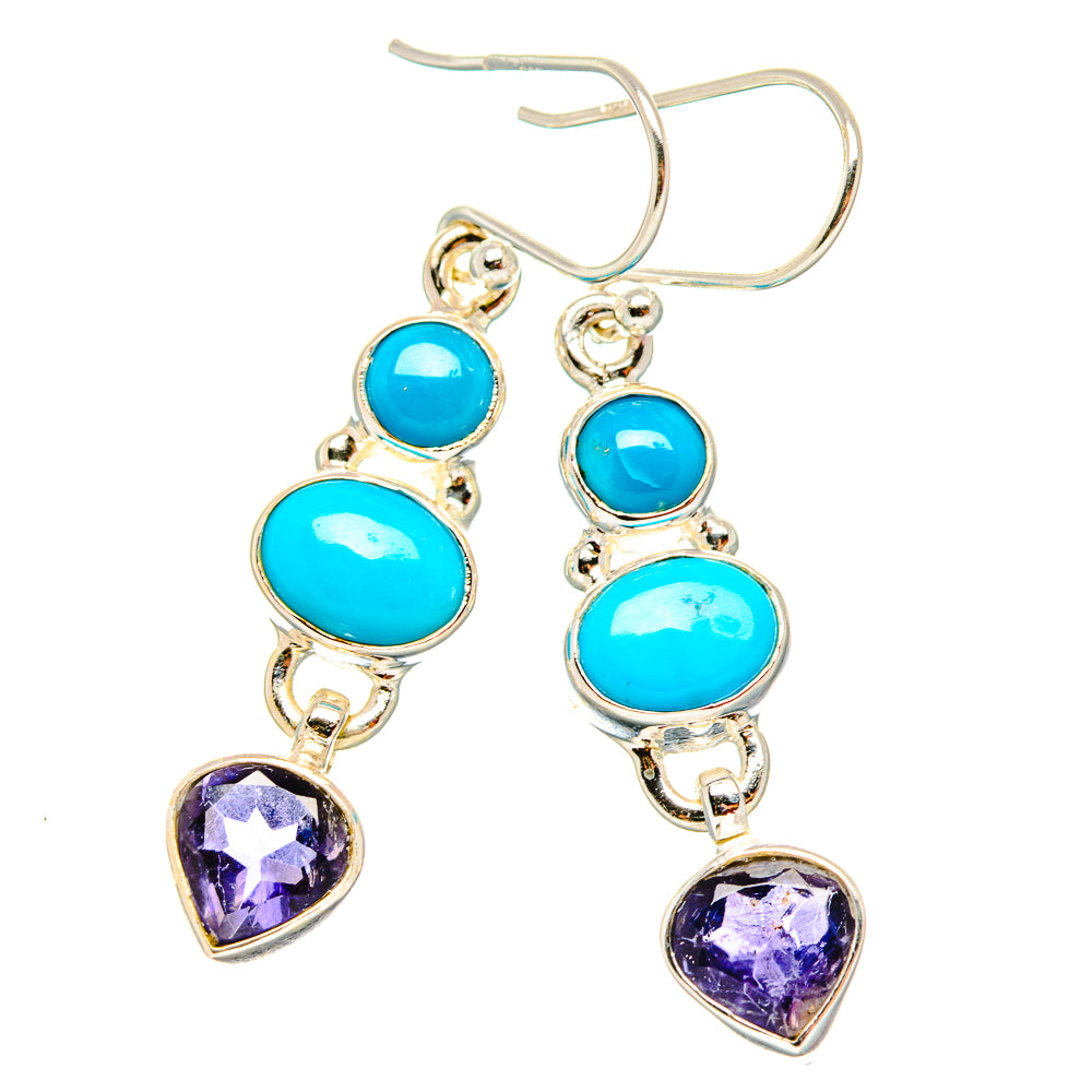 Sleeping Beauty Turquoise, Tanzanite Earrings 1 3/4" (925 Sterling Silver) EARR431591