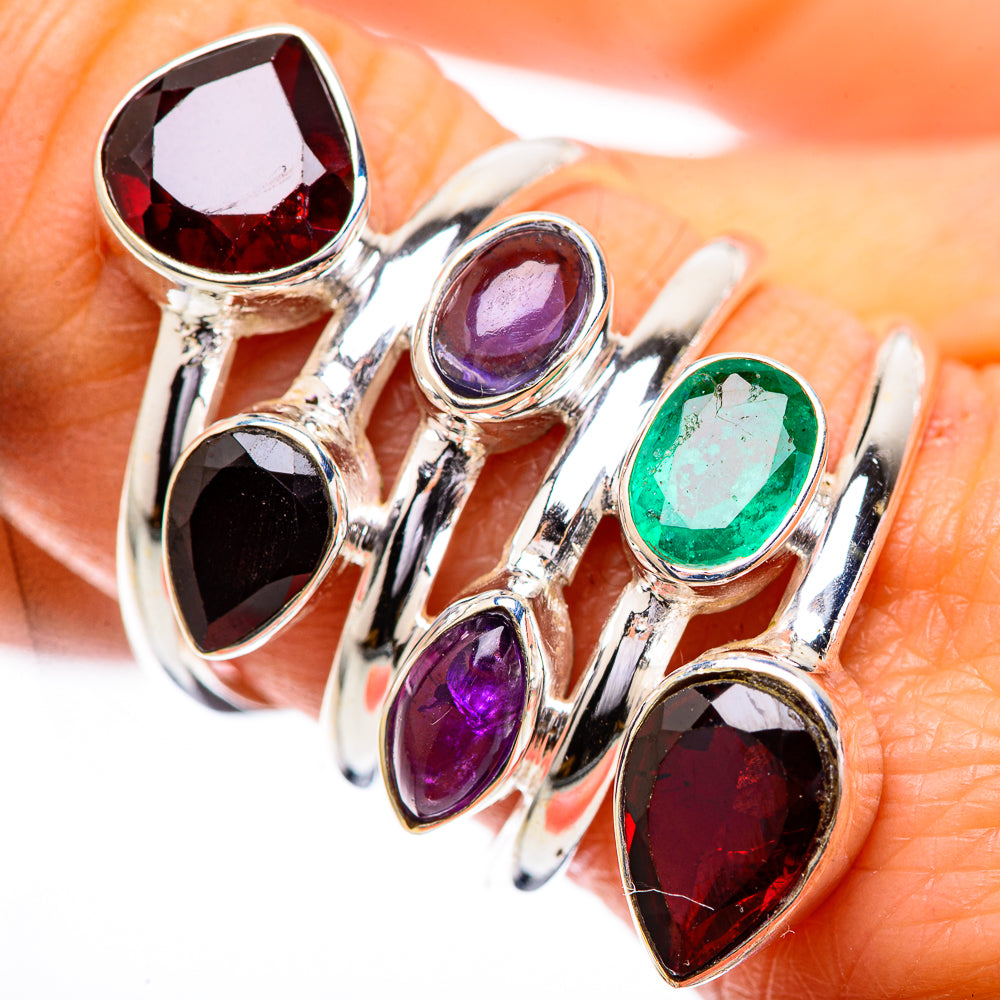 Large Garnet, Amethyst, Tanzanite, Emerald Ring Size 9 (925 Sterling Silver) RING135988