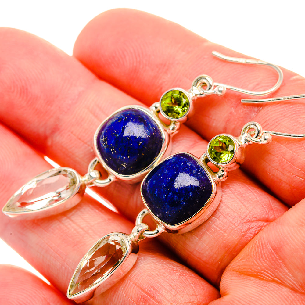 Lapis Lazuli, White Quartz, Peridot Earrings 2 1/8" (925 Sterling Silver) EARR431901