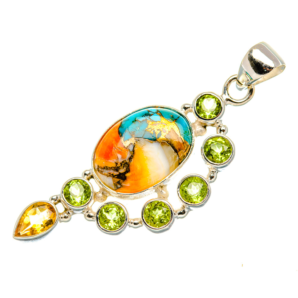 Spiny Oyster Turquoise, Peridot, Citrine 925 Sterling Silver Pendant 2 1/8" (925 Sterling Silver) PD37717