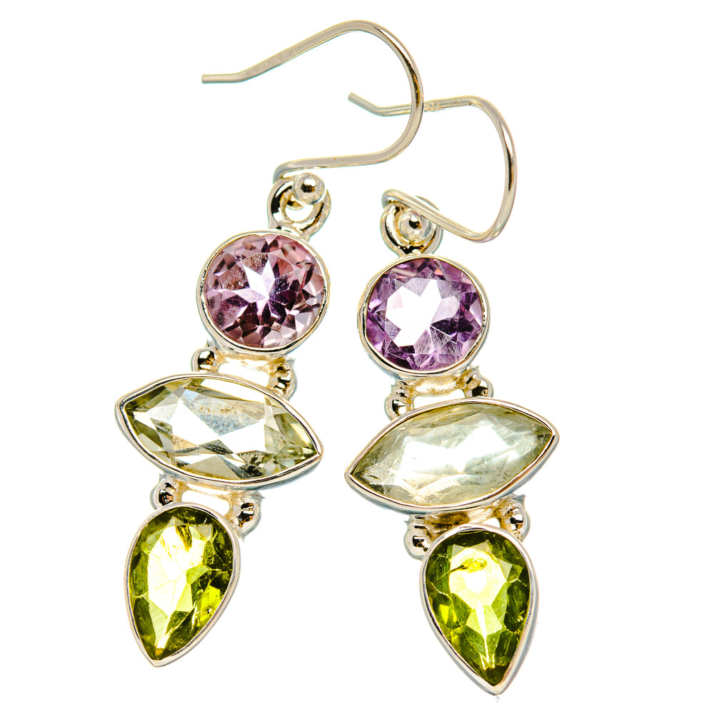 Anasilvercos Faceted Green Amethyst, Amethyst, Peridot Earrings 1 1/2" (925 Sterling Silver)