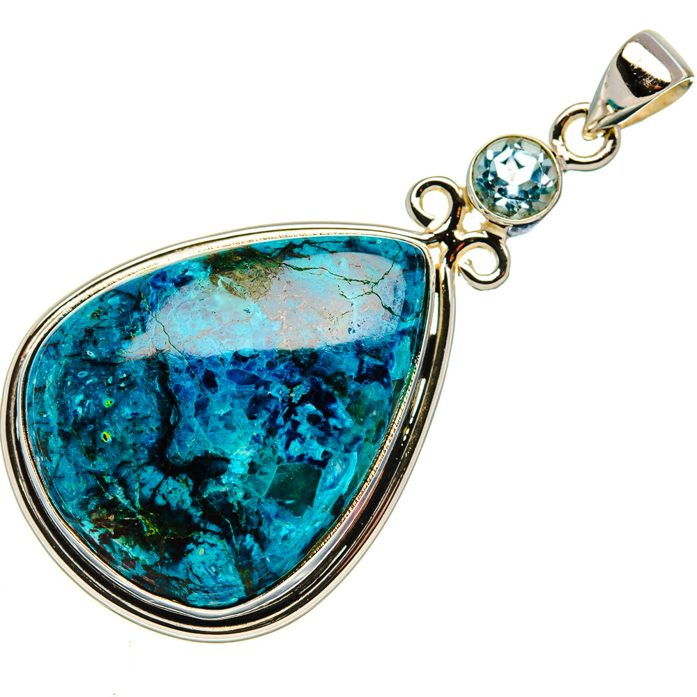 Chrysocolla, Blue Topaz Pendant 2 1/4" (925 Sterling Silver) PD37007