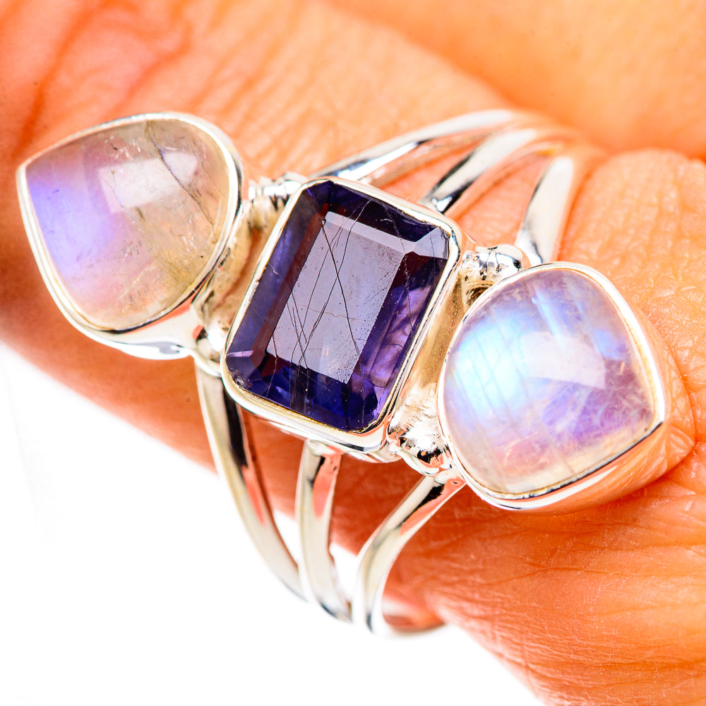 Faceted Tanzanite, Rainbow Moonstone Ring Size 10 (925 Sterling Silver) RING134605