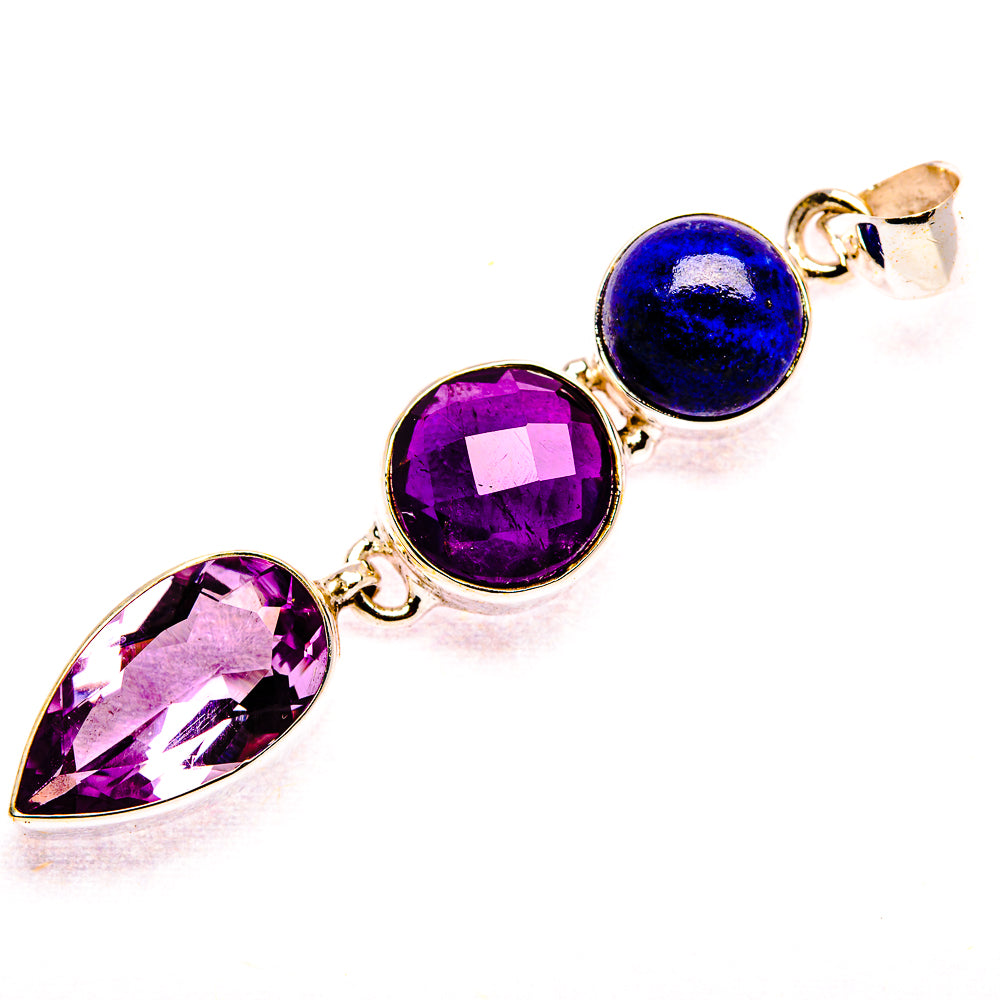 Amethyst, Lapis Lazuli 925 Sterling Silver Pendant 2 3/8" (925 Sterling Silver) PD37646