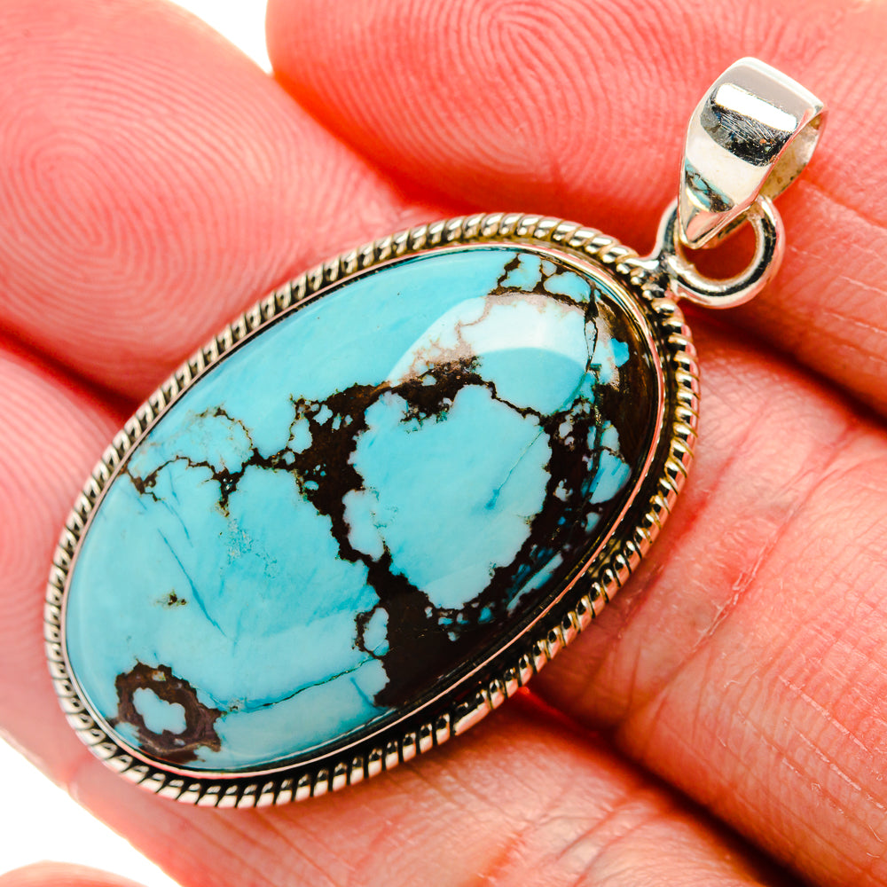 Tibetan Turquoise Pendant 1 3/4" (925 Sterling Silver) PD36974