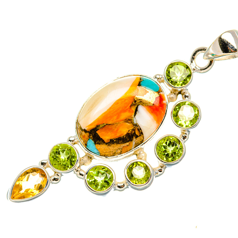 Spiny Oyster Turquoise, Peridot, Citrine 925 Sterling Silver Pendant 2 1/8" (925 Sterling Silver) PD37713