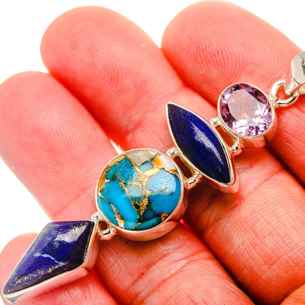 Blue Copper Composite Turquoise, Sodalite, Amethyst 925 Sterling Silver Pendant 2 5/8" (925 Sterling Silver) PD37748