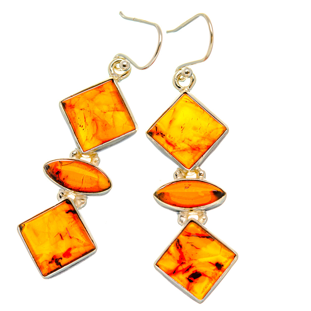 Anasilvercos Baltic Amber Earrings 2" (925 Sterling Silver)