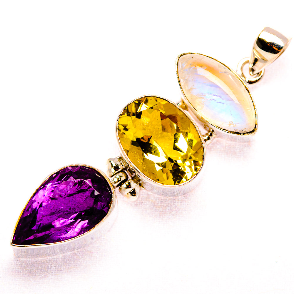 Faceted Citrine, Amethyst, Rainbow Moonstone Pendant 2 3/8" (925 Sterling Silver) PD37433