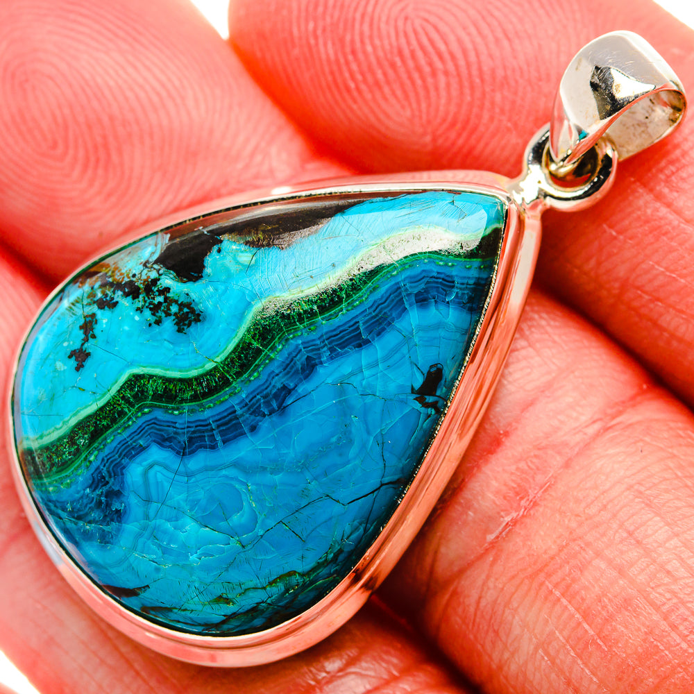Malachite In Chrysocolla 925 Sterling Silver Pendant 1 3/4" Ana Co P37054