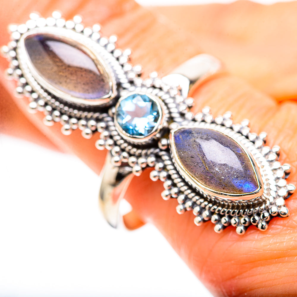 Large Labradorite, Blue Topaz 925 Sterling Silver Ring Size 11 (925 Sterling Silver) RING137365