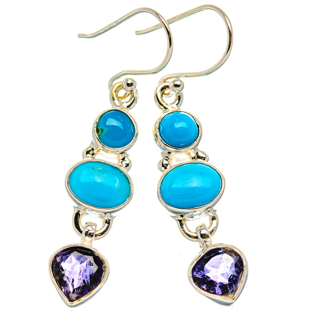 Sleeping Beauty Turquoise, Tanzanite Earrings 1 3/4" (925 Sterling Silver) EARR431799