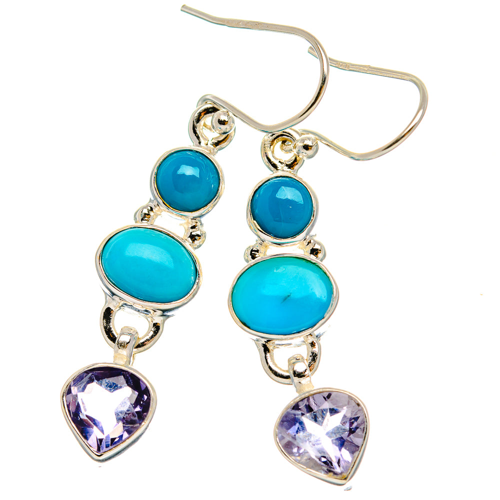 Anasilvercos Sleeping Beauty Turquoise, Tanzanite Earrings 1 3/4" (925 Sterling Silver)