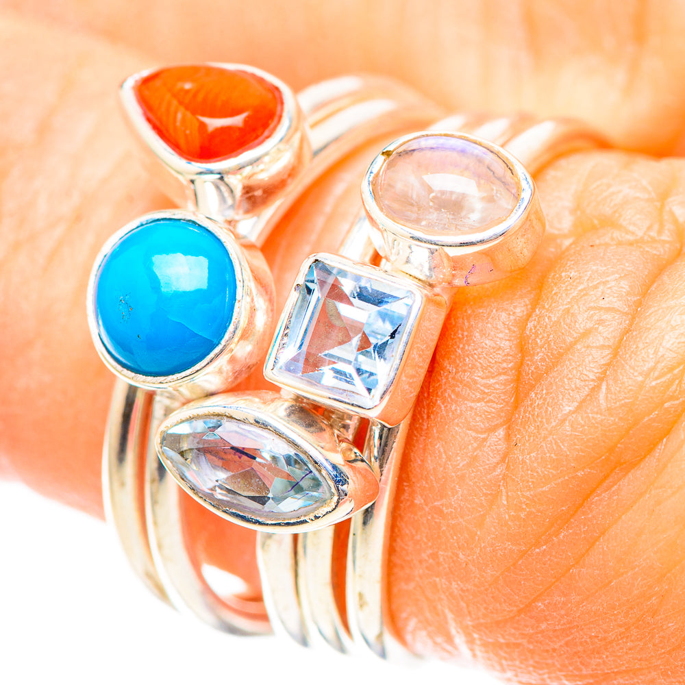 Larimar, Red Coral, Blue Topaz, Rainbow Moonstone 925 Sterling Silver Ring Size 5.75 (925 Sterling Silver) RING137264