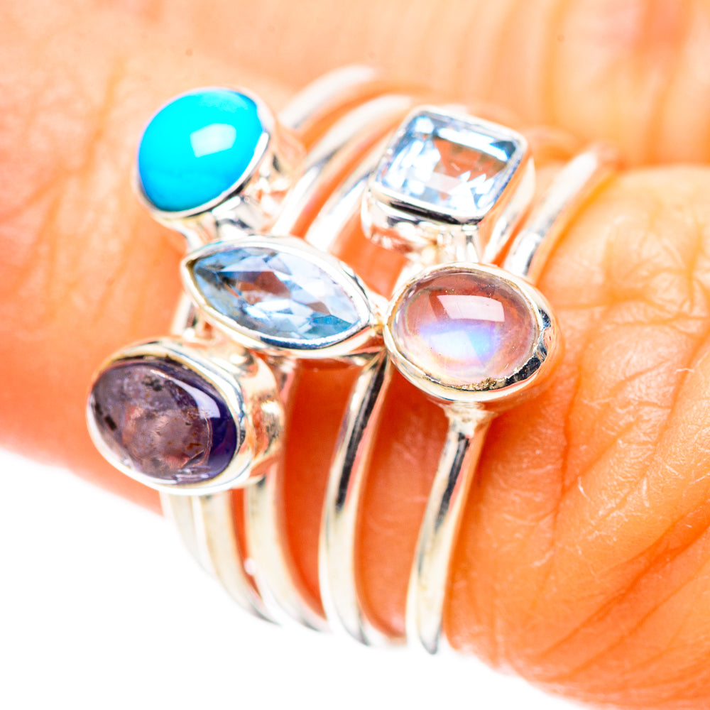 Larimar, Tanzanite, Blue Topaz, Rainbow Moonstone Ring Size 5.25 (925 Sterling Silver) RING136583