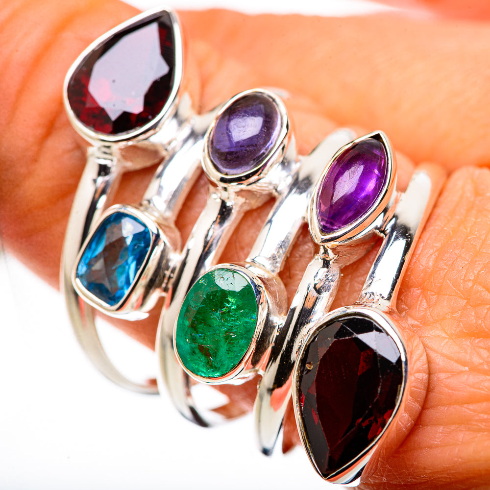 Large Garnet, Emerald, Tanzanite, Blue Topaz, Amethyst Ring Size 9.75 (925 Sterling Silver) RING134708