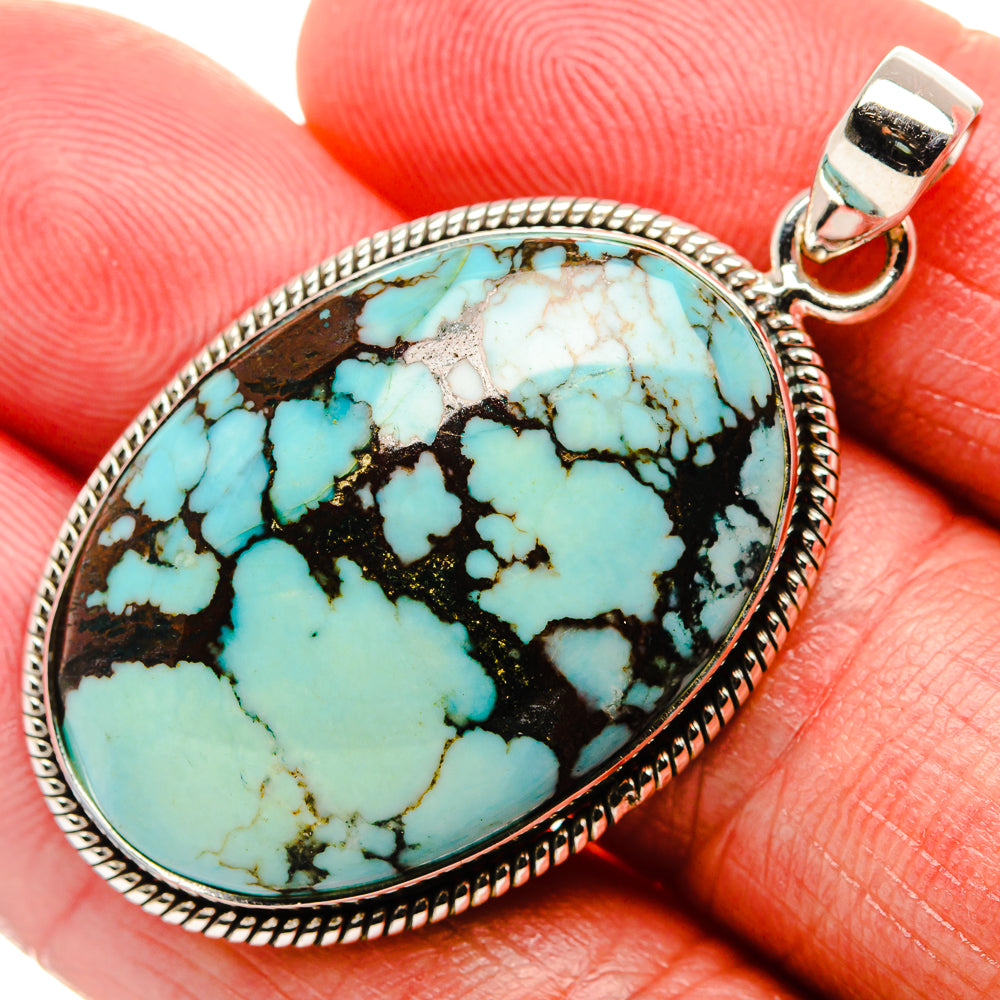 Tibetan Turquoise Pendant 1 3/4"  (925 Sterling Silver) PD37170