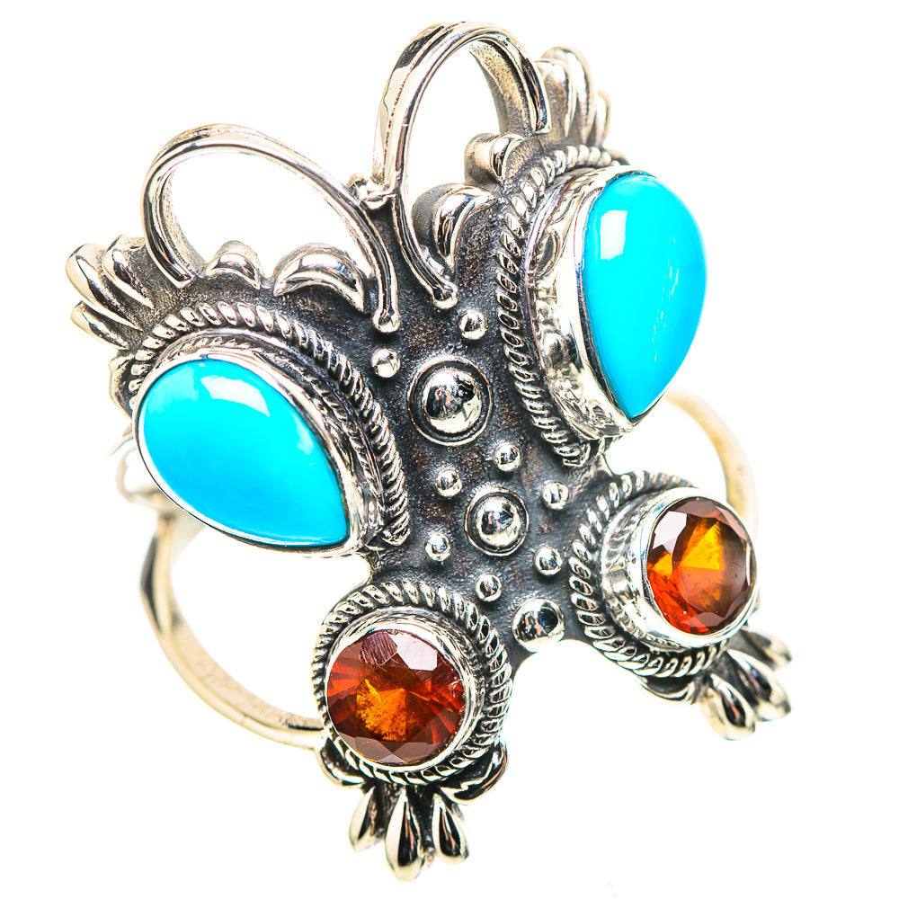 Large Sleeping Beauty Turquoise, Garnet 925 Sterling Silver Ring Size 10.75 (925 Sterling Silver) RING137534