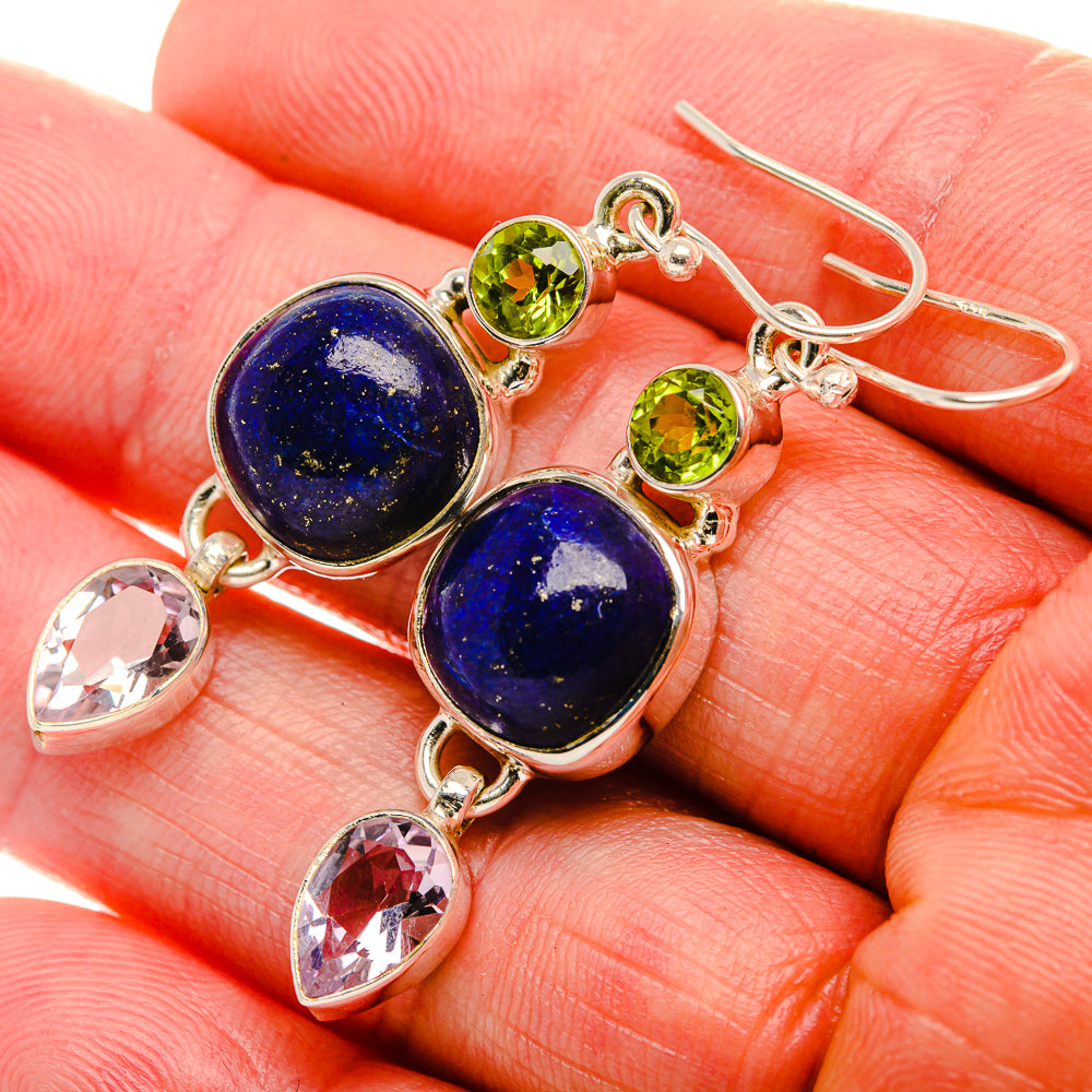 Lapis Lazuli, Pink Amethyst, Peridot 925 Sterling Silver Earrings 1 7/8" (925 Sterling Silver) EARR431920