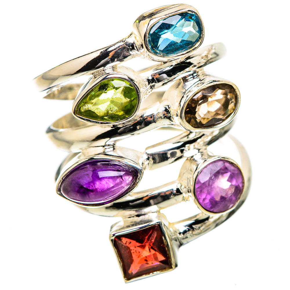 Garnet, Amethyst, Peridot, Smoky Quartz, Blue Topaz Ring Size 7 (925 Sterling Silver) RING135542