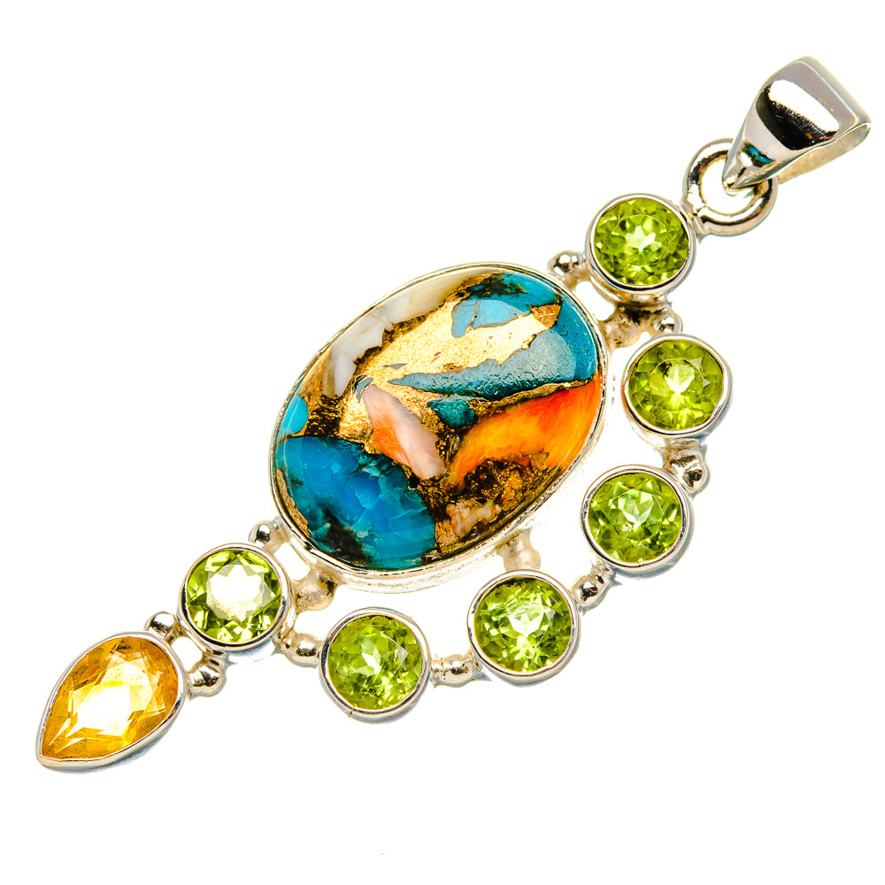 Spiny Oyster Turquoise, Peridot, Citrine Pendant 2 1/8" (925 Sterling Silver) PD37570