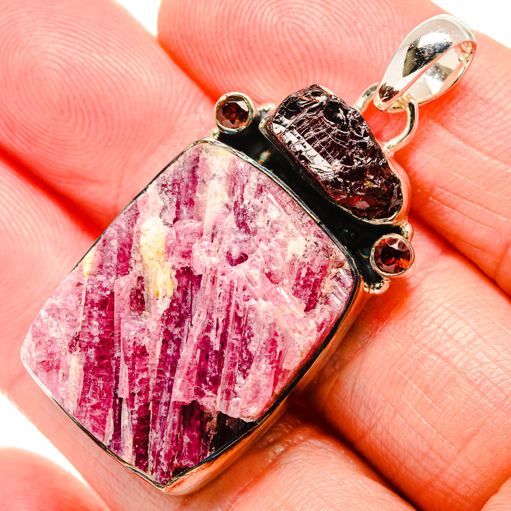 Rough Fuchsite, Garnet Pendant 1 3/4" (925 Sterling Silver) PD36352