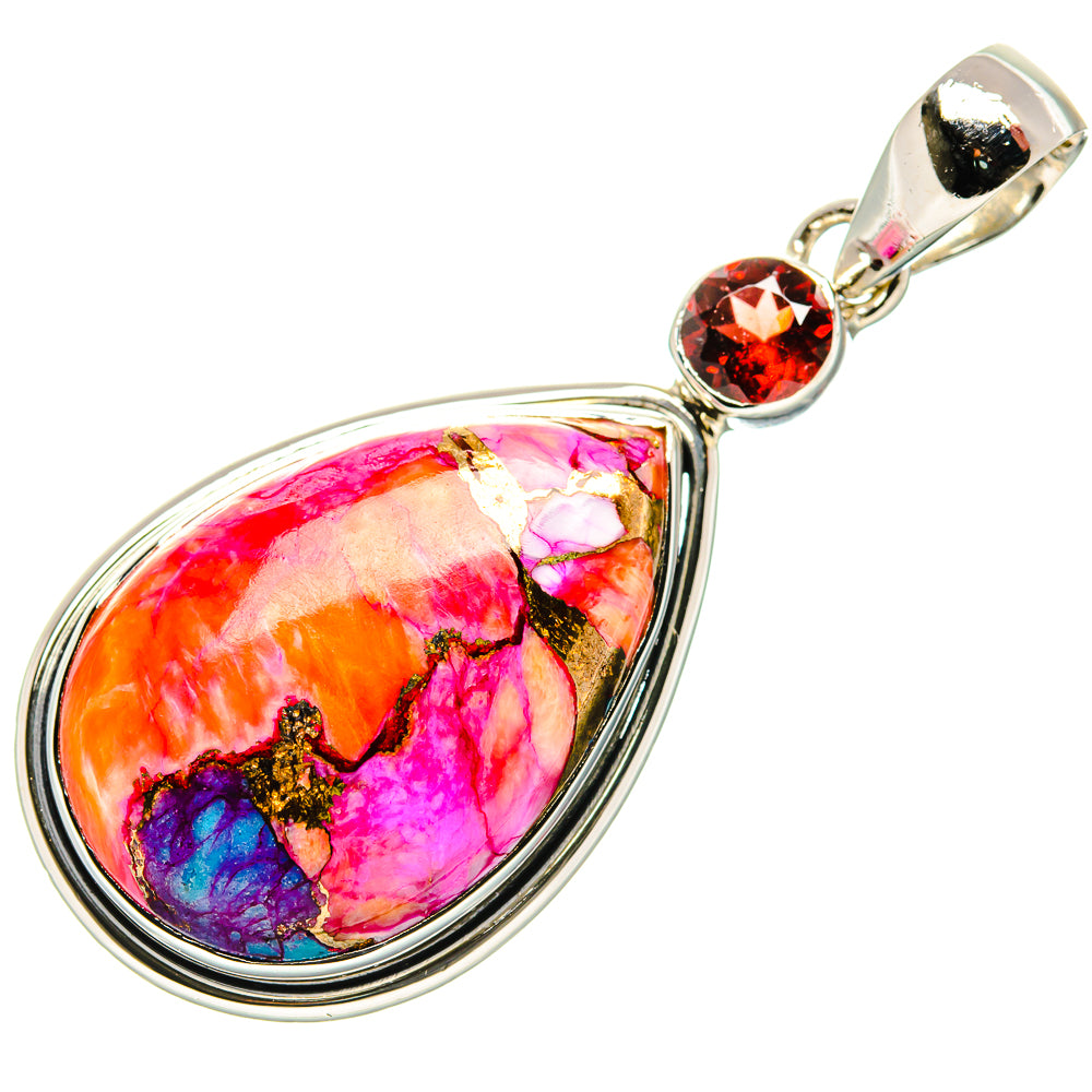 Kingman Pink Dahlia Turquoise, Garnet Pendant 2" (925 Sterling Silver) PD36363