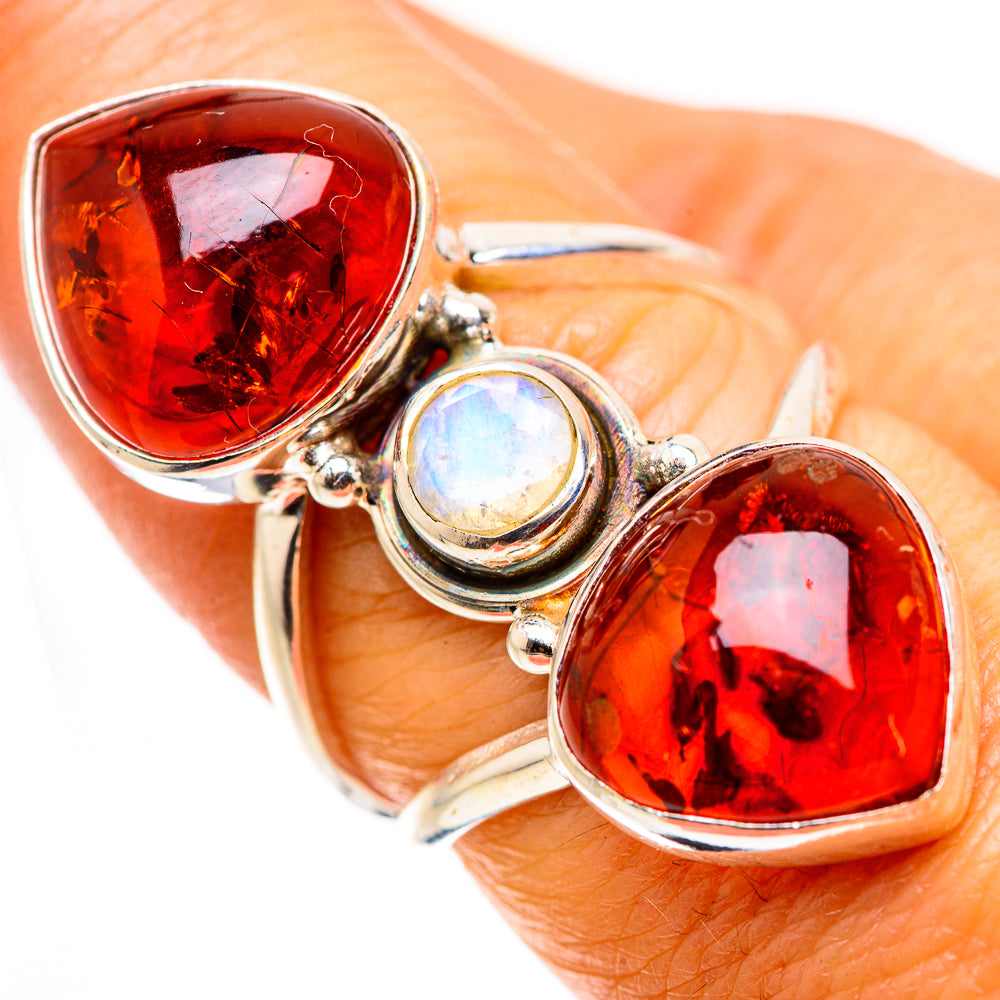 Baltic Amber, Rainbow Moonstone Ring Size 7.5 (925 Sterling Silver) RING134979