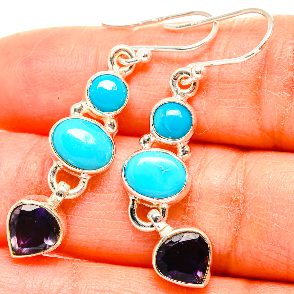 Sleeping Beauty Turquoise, Tanzanite Earrings 1 3/4" (925 Sterling Silver) EARR431591