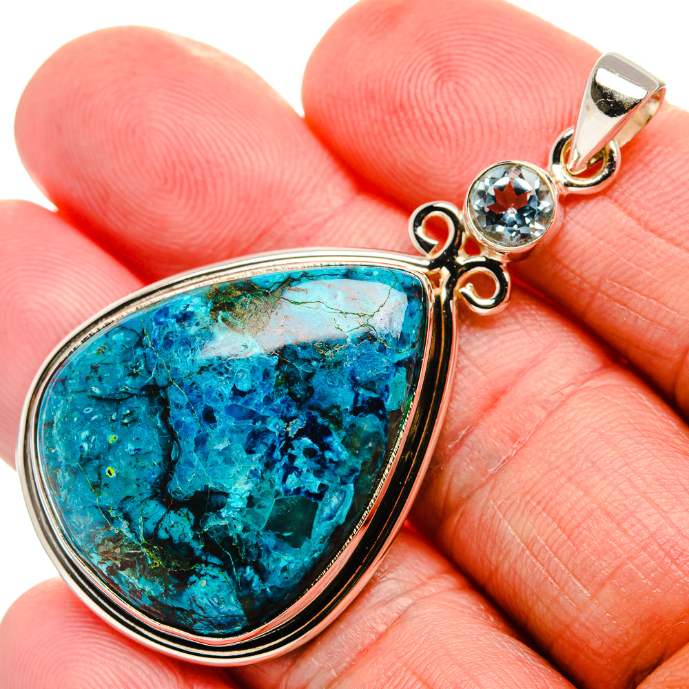 Chrysocolla, Blue Topaz Pendant 2 1/4" (925 Sterling Silver) PD37007