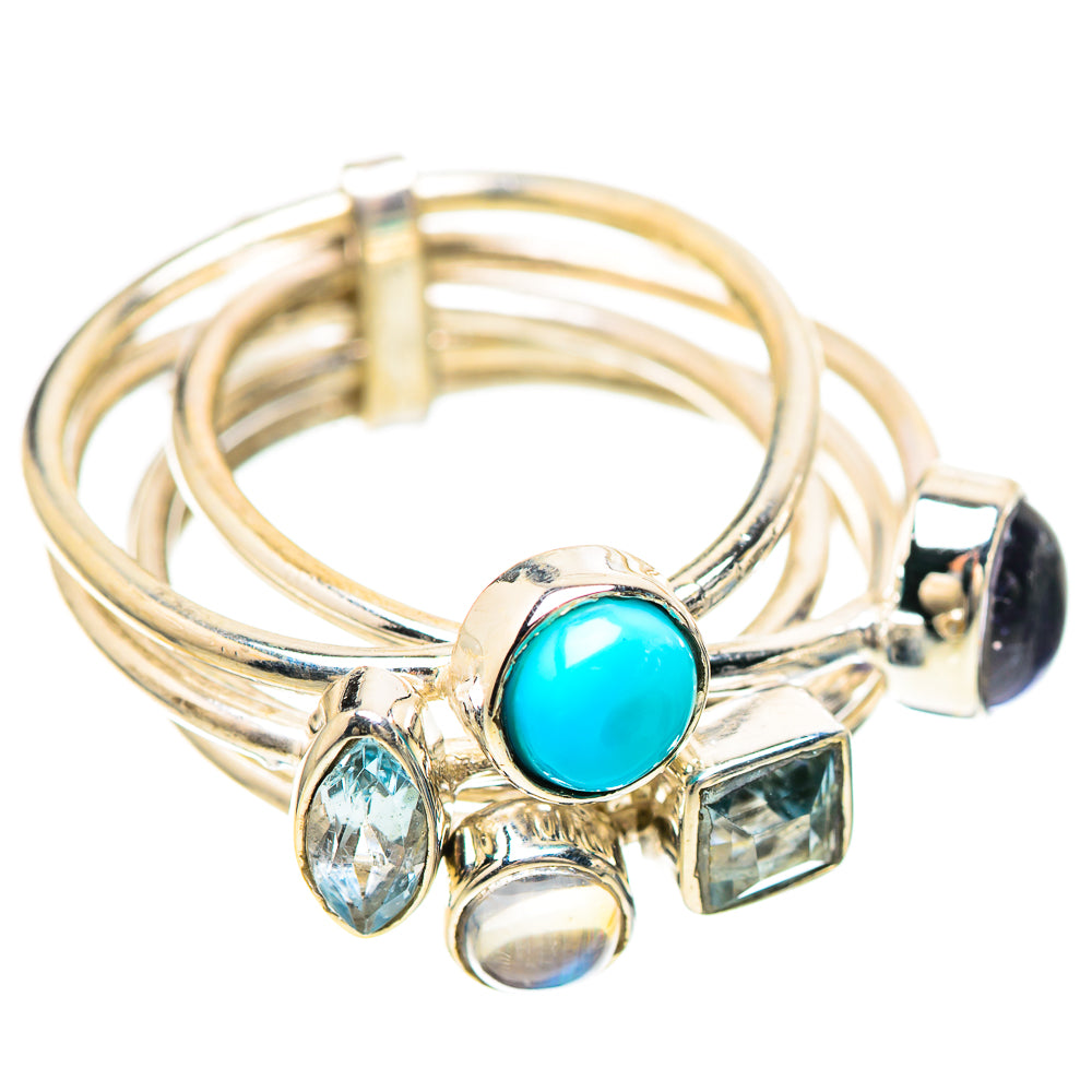 Sleeping Beauty Turquoise, Tanzanite, Blue Topaz, Rainbow Moonstone Ring Size 6.5 (925 Sterling Silver) RING136443