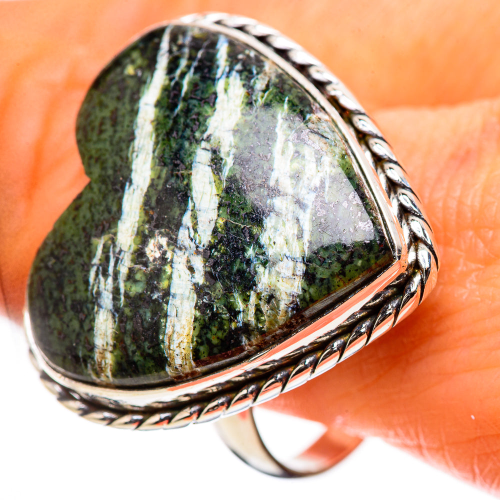 Anasilvercos Large Green Swiss Opal Ring Size 11.75 (925 Sterling Silver)
