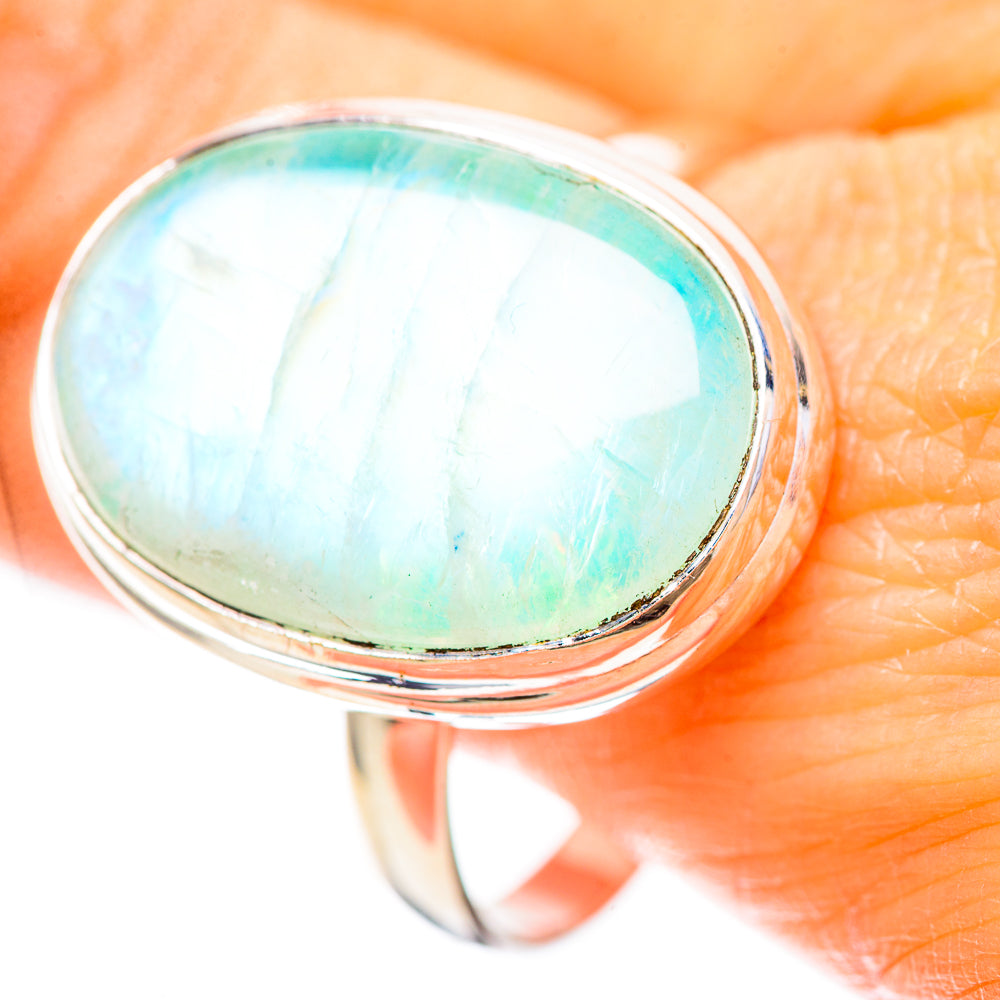 Large Green Moonstone Ring Size 13.5 (925 Sterling Silver) RING137145