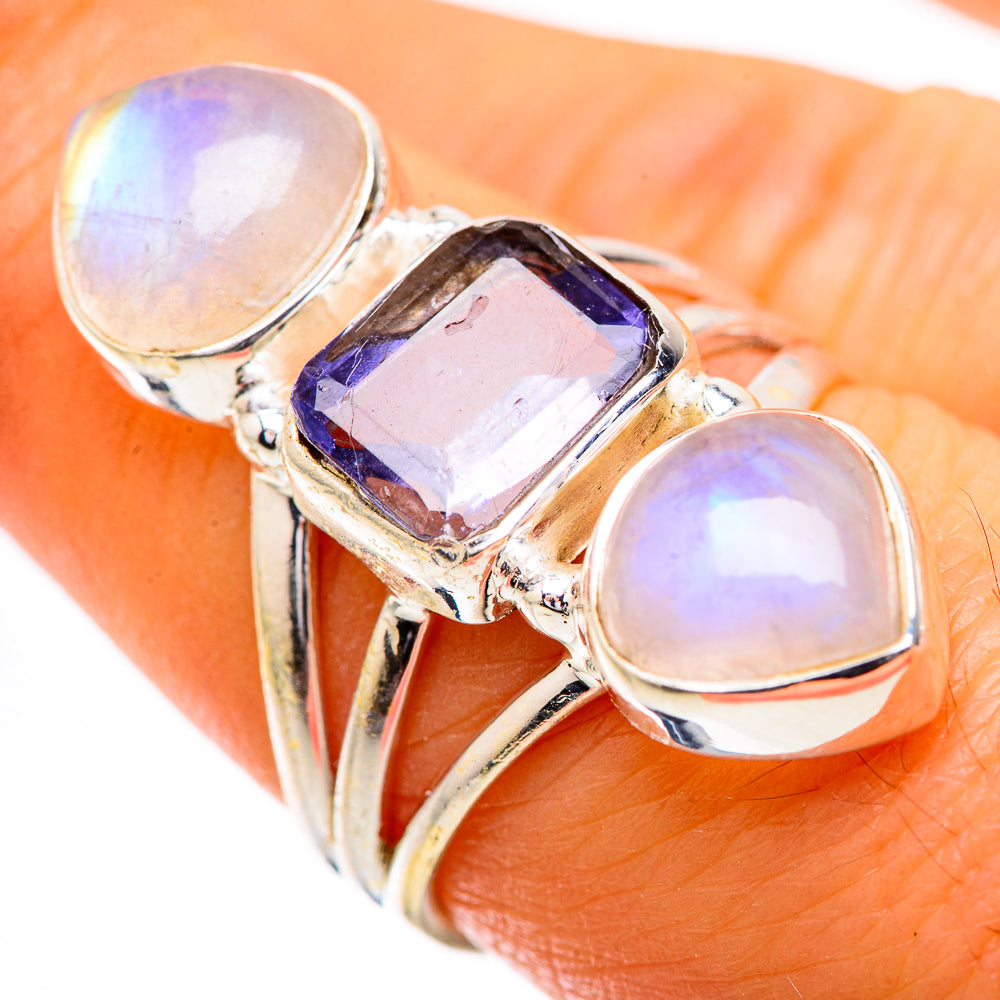 Faceted Tanzanite, Rainbow Moonstone Ring Size 7.5 (925 Sterling Silver) RING135880
