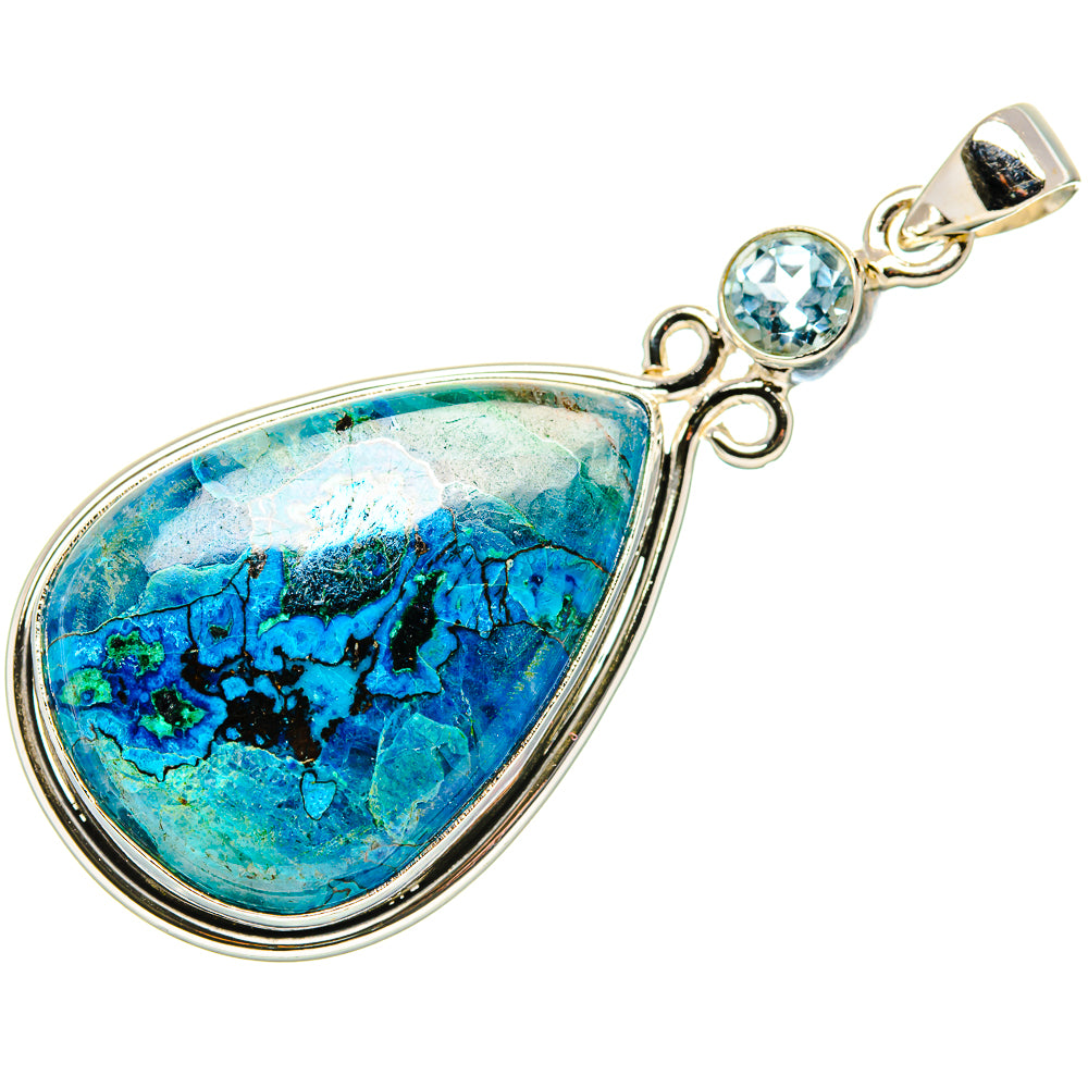 Shattuckite, Blue Topaz Pendant 2 1/4"  (925 Sterling Silver) PD36907