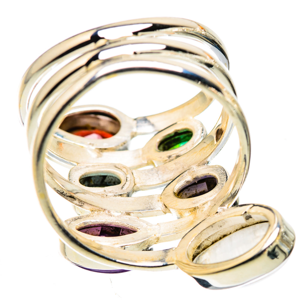 Large Rainbow Moonstone, Garnet, Amethyst, Tanzanite, Blue Topaz, Emerald Ring Size 8.75 (925 Sterling Silver) RING135753