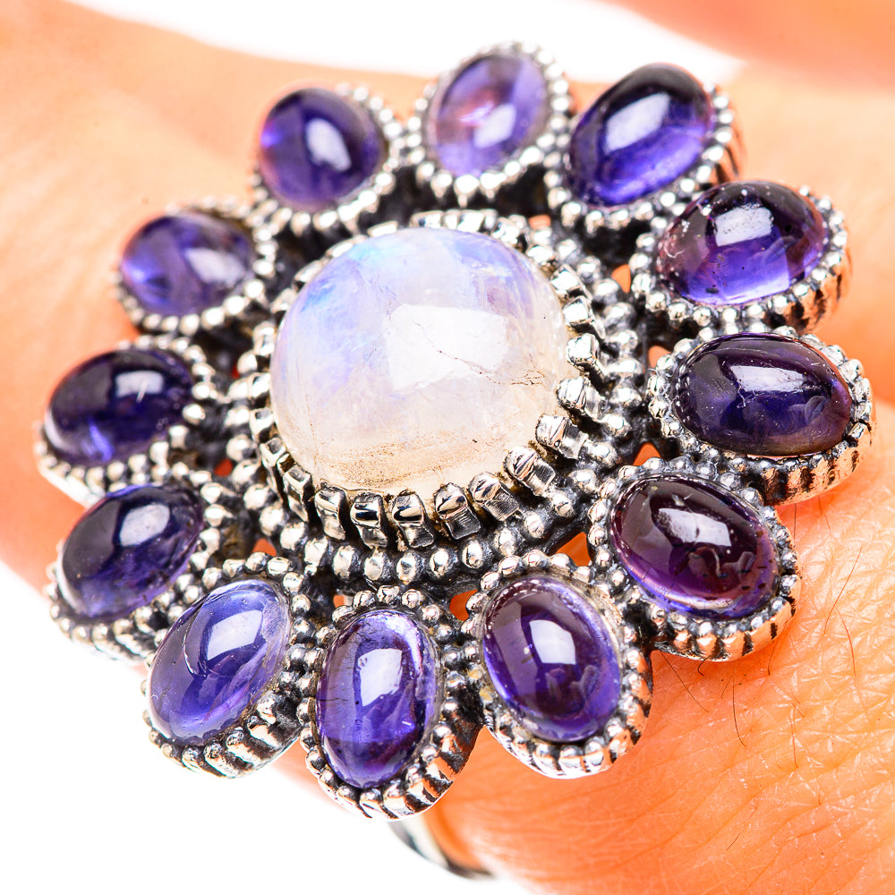 Large Rainbow Moonstone, Tanzanite Ring Size 7.5 (925 Sterling Silver) RING137156